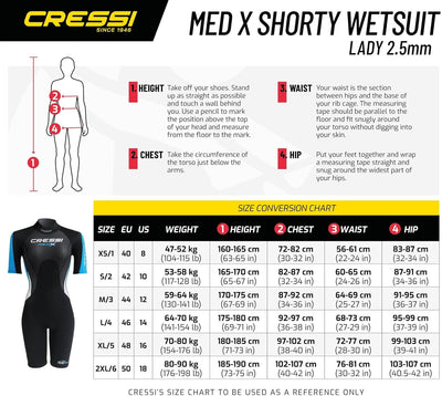 Cressi Med X Lady Shorty 2.5mm - Damen Neopren Shorty Neoprenanzug 2.5 mm XS Schwarz/Rosa/Silber, XS