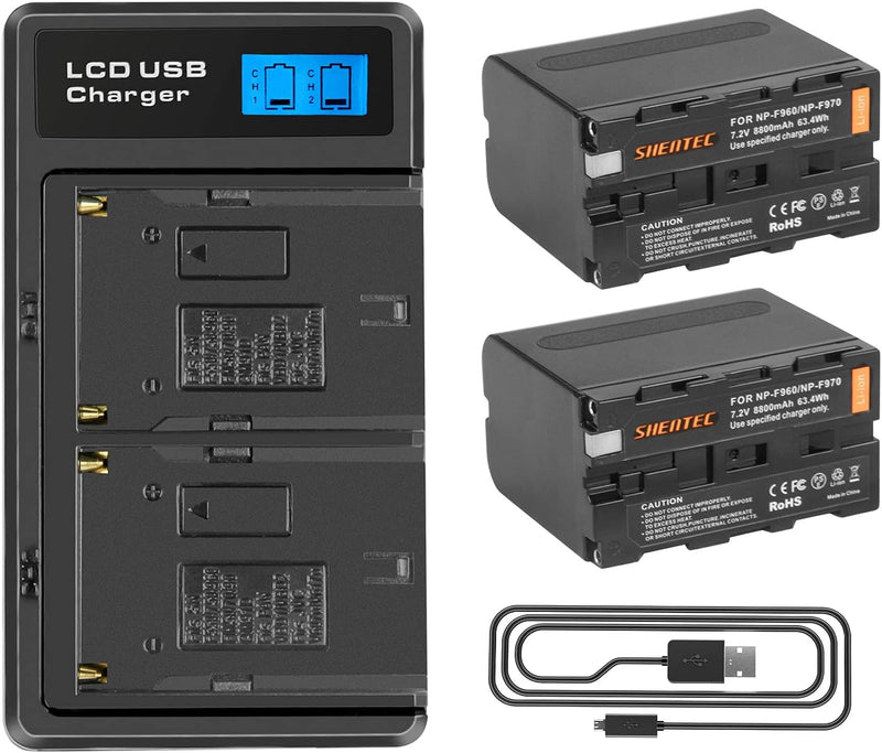 2 Stück Shentec 8800mAh NP-F970 akku Compatible with Sony NP-F970 NP-F960 NP-F930 NP-F950 DCR-VX2100