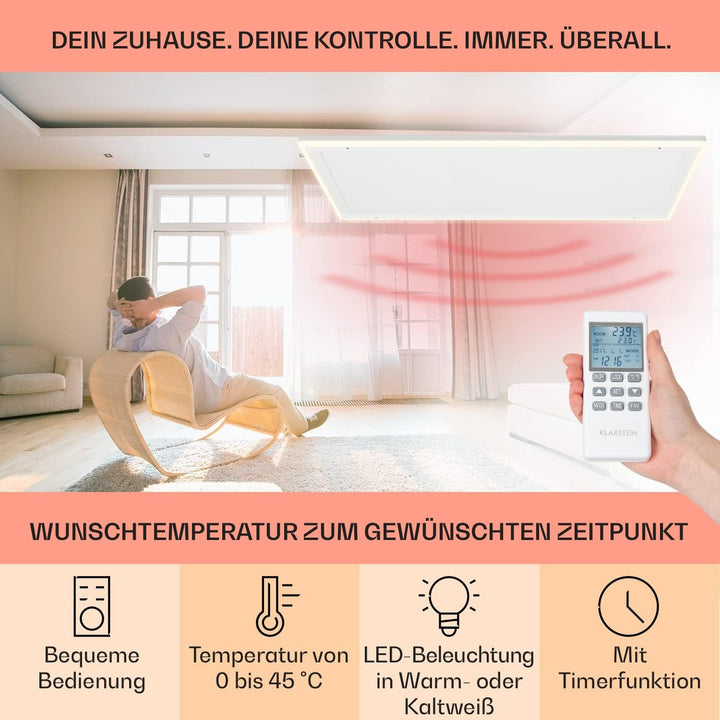 Klarstein Infrarotheizung, Infrarotheizung mit Thermostat, Heizung mit Erkennung Offener Fenster und