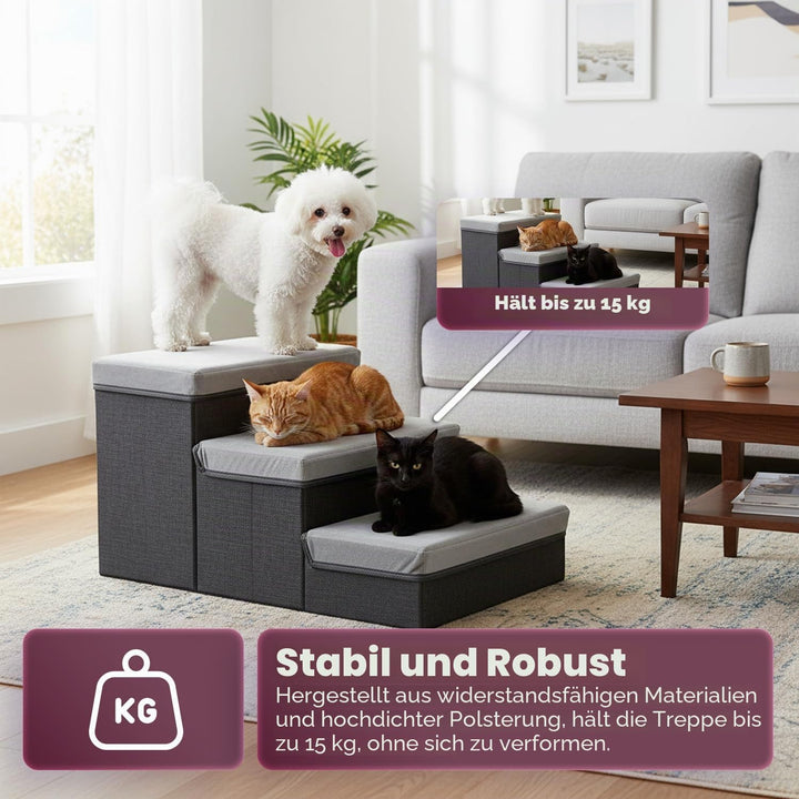 Wintem - Haustiertreppe – 3 gepolsterte und Faltbare Stufen mit Behälter