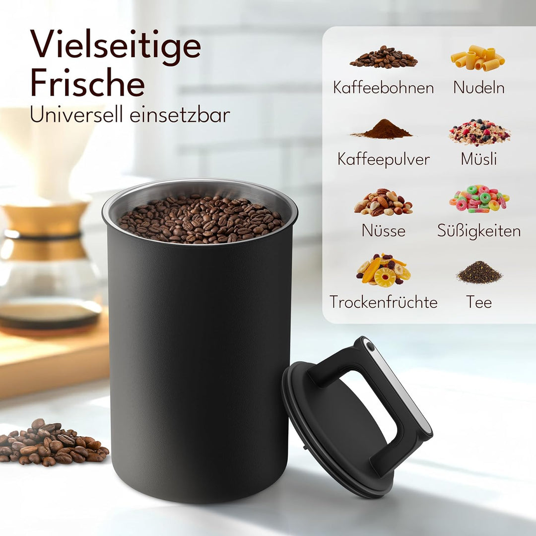 KC Kitchen & Co. Kaffeedose luftdicht für 500 g Kaffeebohnen – Edelstahl Vorratsdose mit Vakuumdecke