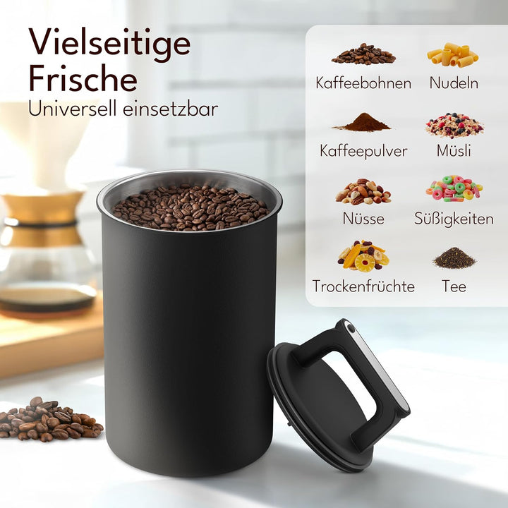 KC Kitchen & Co. Kaffeedose luftdicht für 500 g Kaffeebohnen – Edelstahl Vorratsdose mit Vakuumdecke