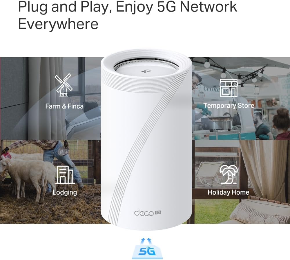 TP-Link Deco BE65-5G LTE WLAN Router, 5G Router SIM-Karte, 𝐓𝐫𝐢-𝐁𝐚𝐧𝐝 𝐖𝐢𝐅𝐢 𝟕, 3× 2,5 Gbit/s-Ports, 320