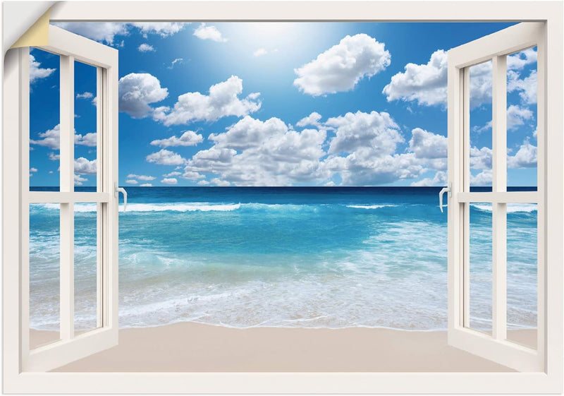 ARTland Wandbild selbstklebend Vinylfolie 100x70 cm Fensterblick Fenster Strand Meer Maritim Karibik