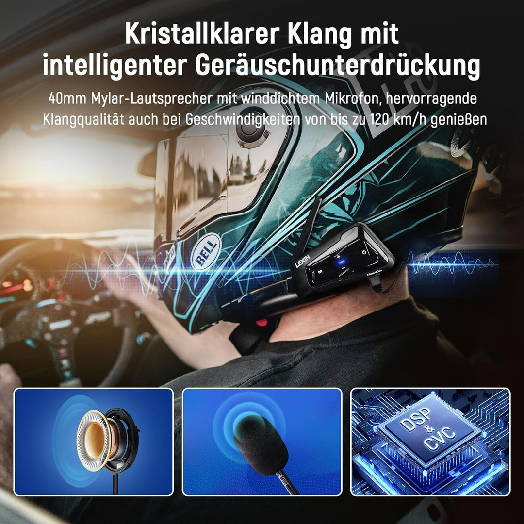 LEXIN MeshCom Motorrad Headset Mesh 3.0, Helm Kommunikationssystem, Motorradhelm Gegensprechanlage m