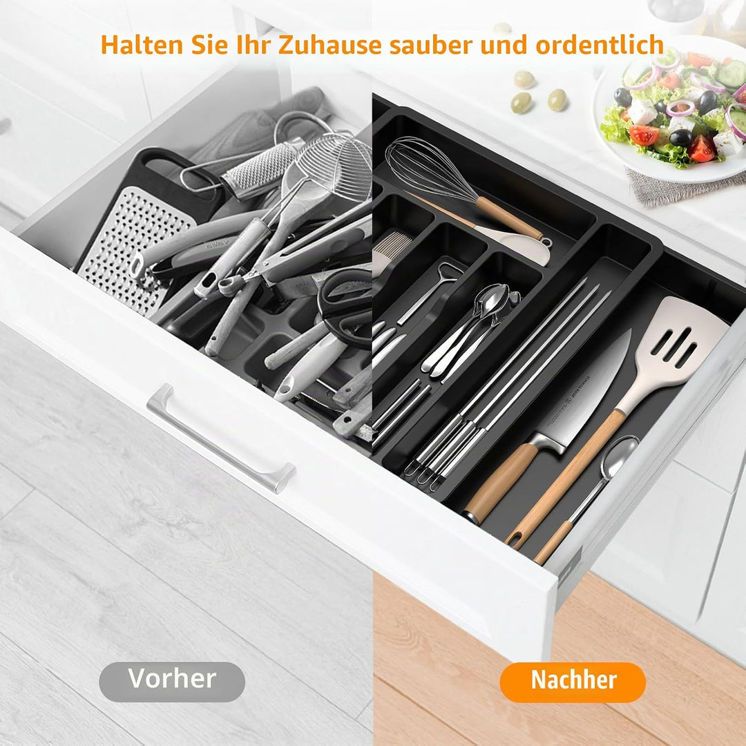 iDavosic.ly Besteckkasten für Schubladen, Erweiterbarer Besteckeinsatz für Schubladen Cutlery 0rgani