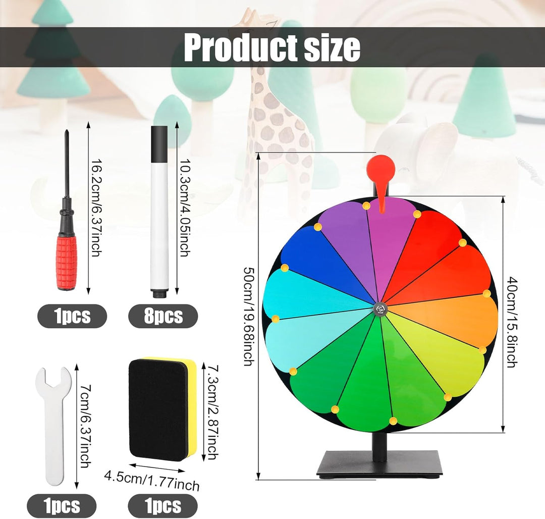 40cm Grosses Glücksrad Set, 12 Fach Tombola Rad mit Ständer Rouletterad mit Robuster Basis Tisch Glü