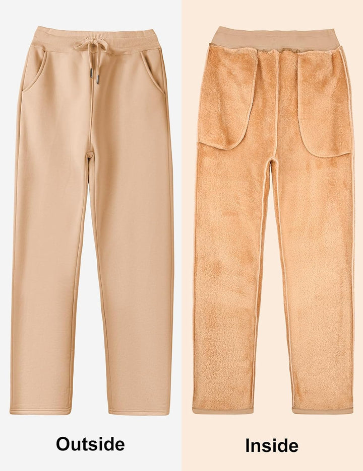 Damen Warme Jogginghose Thermo Fleece Gefütterte Winter Hosen Lamm Plüsch Kordelzug Sweathose mit Ta