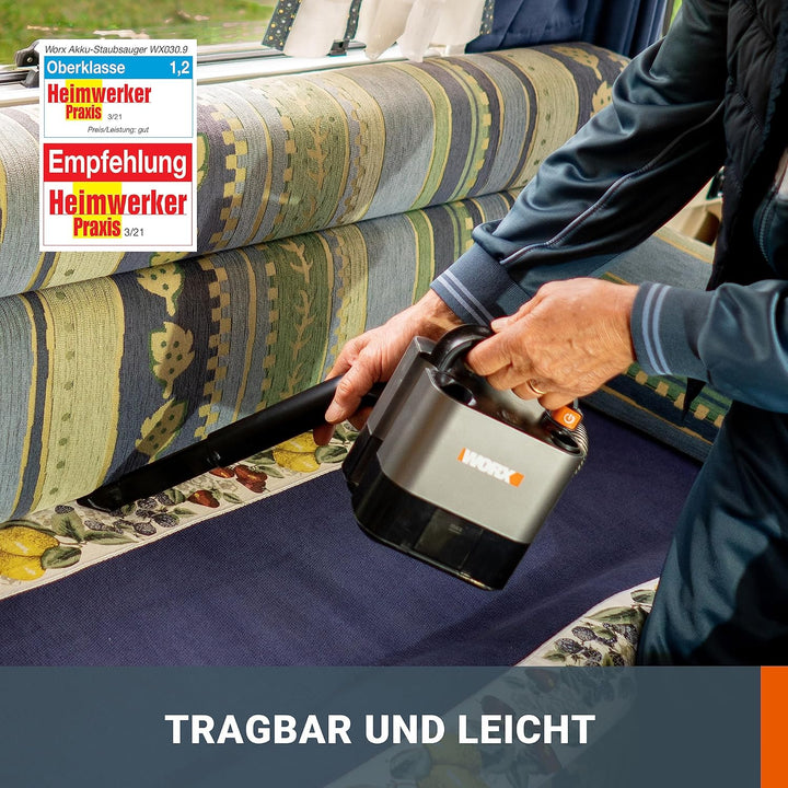 WORX WX030.9 Max Akku Autostaubsauger - beutelloser Hand-Staubsauger - 20V - mit Fugendüse und Kombi