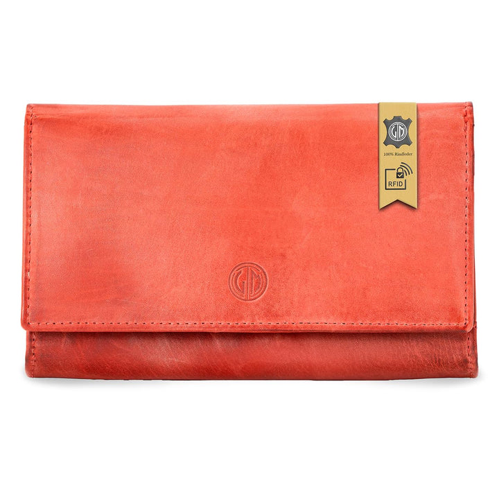 LINDENMANN Geldbeutel Damen/Damen Portemonnaie, Vollrindleder genarbt, rot