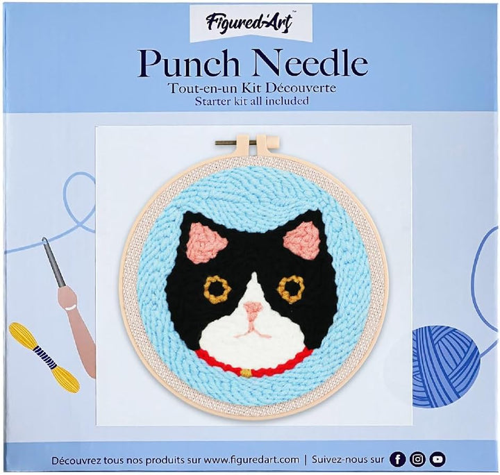 Figured'Art Punch Needle Set für Erwachsene - Stickerei, ideal für Anfänger - Katzenkopf - 20x20cm m