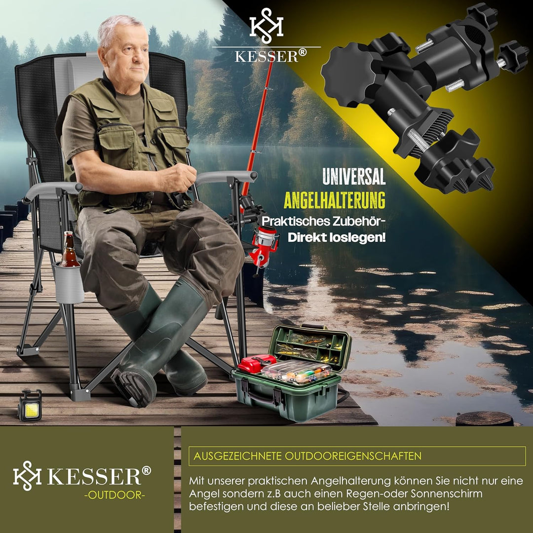 KESSER® Campingstuhl faltbar bis 160 kg | Angelstuhl Faltstuhl Klappstuhl Gepolstert mit Armlehnen |