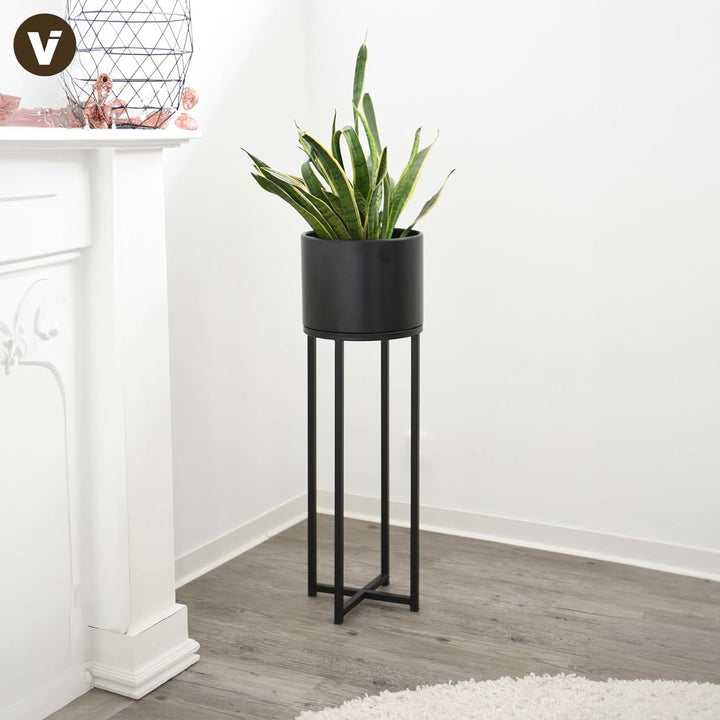 VIVANNO Blumentopf auf Ständer mit Beinen Füssen Gestell Elevate Cross 79 cm, Schwarz Schwarz Matt 7