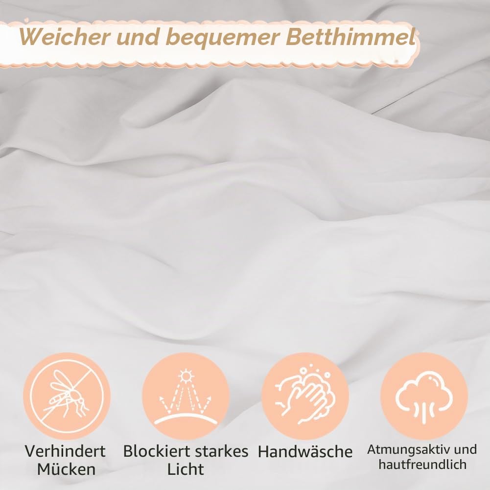 HOTUT Baldachin Kinderzimmer Vintage,Prinzessin Kinderbetthimmel mit Rüschen,Betthimmel Babybett Kin
