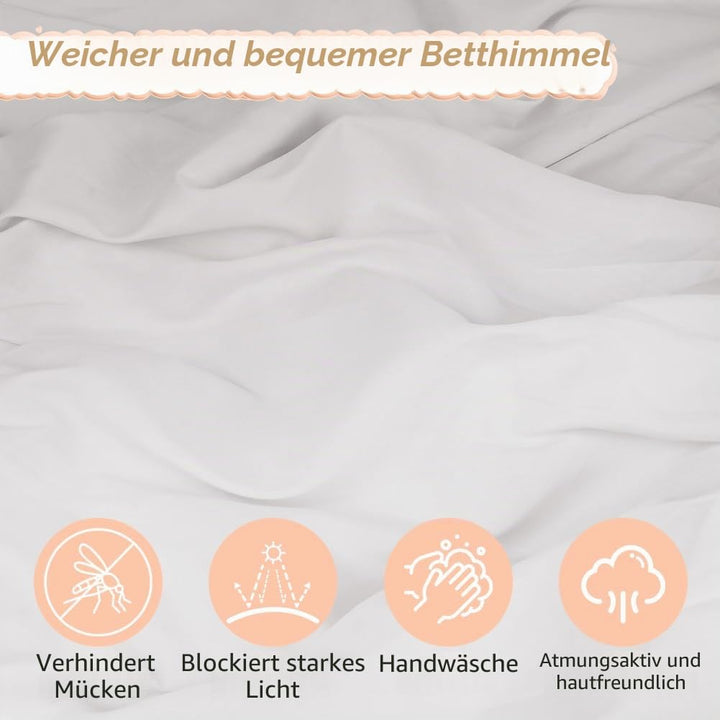 HOTUT Baldachin Kinderzimmer Vintage,Prinzessin Kinderbetthimmel mit Rüschen,Betthimmel Babybett Kin