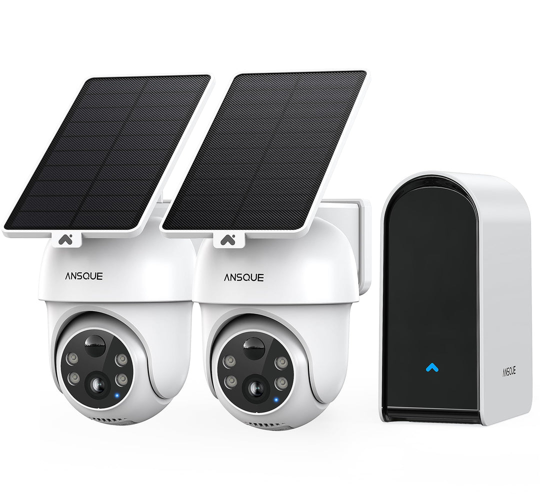 ANSQUE Überwachungskamera Aussen Solar Akku, 2er Set mit AnsqueBase, Ohne Abonnement, 32GB Lokalspei