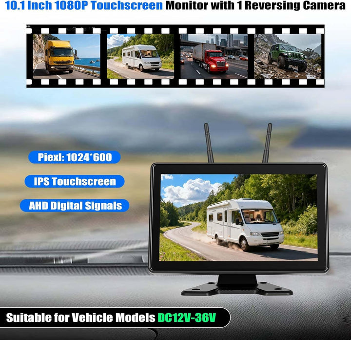 CAMECHO [Solar] Rückfahrkamera Kabellos mit 10.1 Zoll Monitor Touchscreen, 10000 mAh Magnetische 720