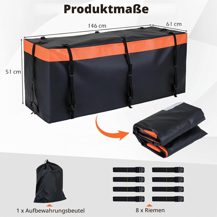 FANTASK 455 L Heckbox für Anhängerkupplung, 146 x 61 x 51 cm, Softshell-Heckträger wasserdicht &amp; fal