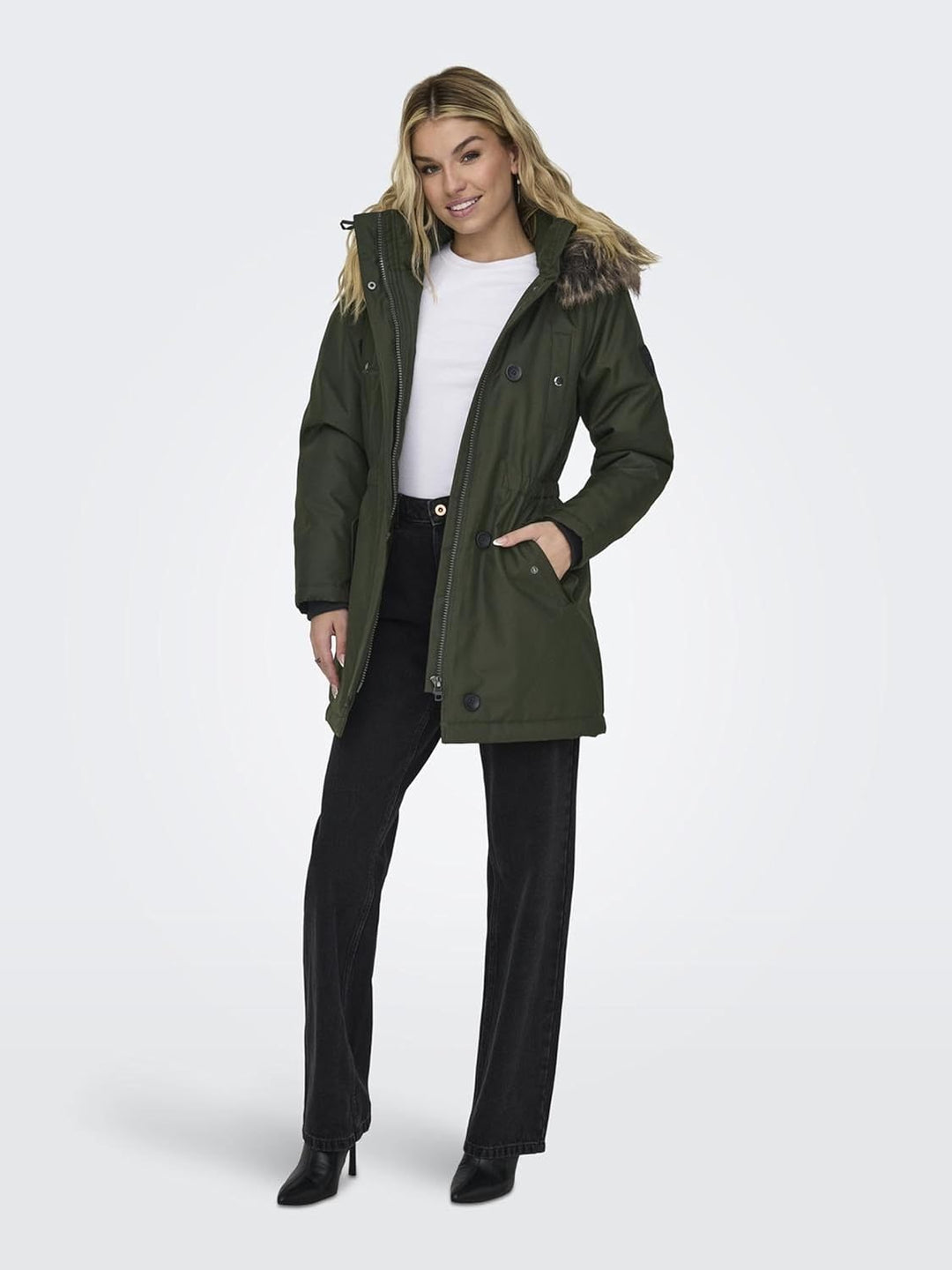 ONLY Damen Mantel XS Rosin/Detail:BROWN FUR, XS Rosin/Detail:BROWN FUR