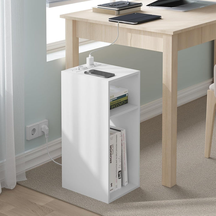WOLTU 2er Set Nachttisch mit Ladefunktion, schmaler Kleiner Beistelltisch mit 2 Steckdosen 2 USB-Ans