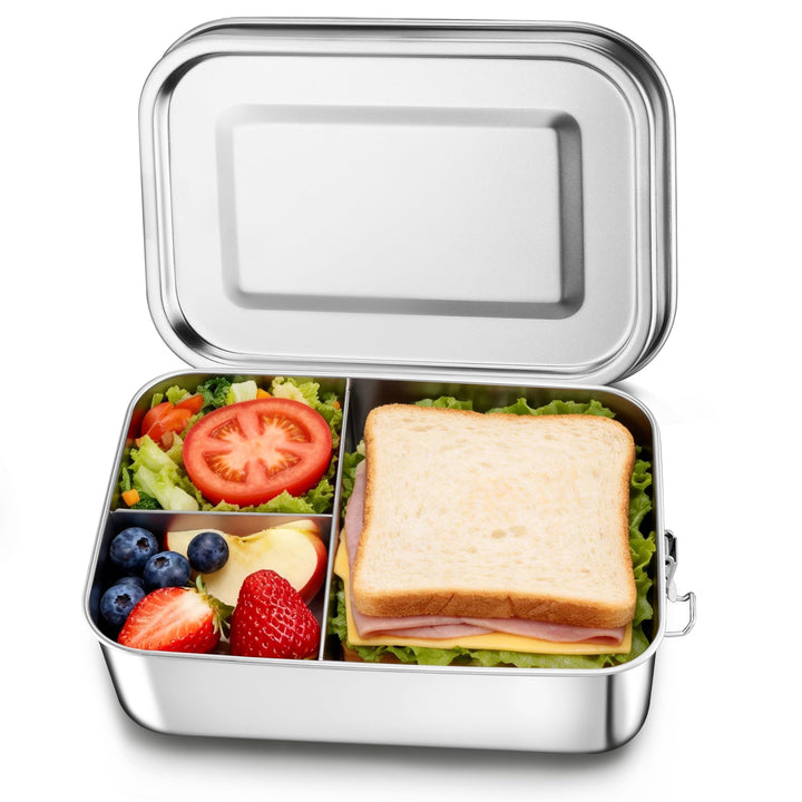 Homikit Brotdose mit Fächern, 1400ml Edelstahl Bento Box Lunchbox | für Kinder &amp; Erwachsene, Auslauf