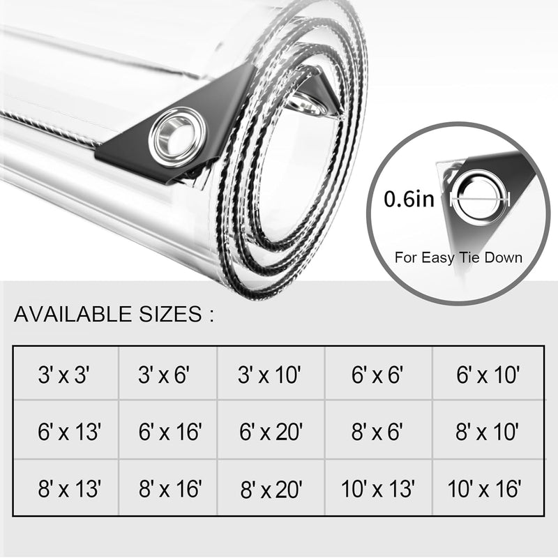 Lanbent Abdeckplane Wasserdicht Transparente Plane, Faltbar PVC-Material Vordächer mit Ösen, Reissfe