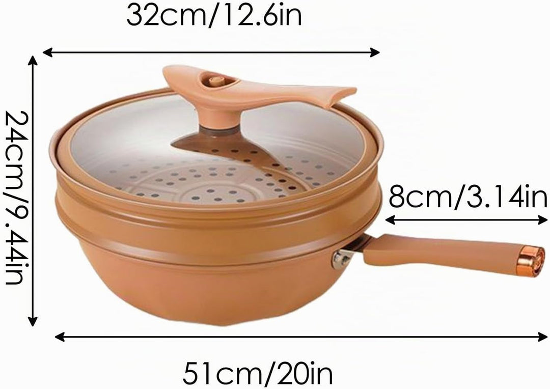 Kongou Antihaft Wok Mit Deckel, 32cm Wok Induktion Mit Dampfgarer, Stir-Fry Wok Energie Konzentriere