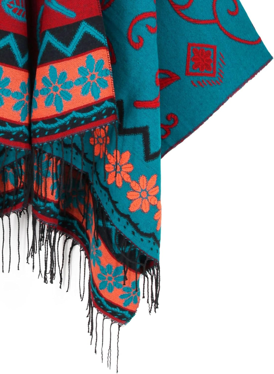 breezy lane Damen Poncho Schal Retro-Stil Bedruckt Umhang Übergrosse Decke Cardigans für Herbst und