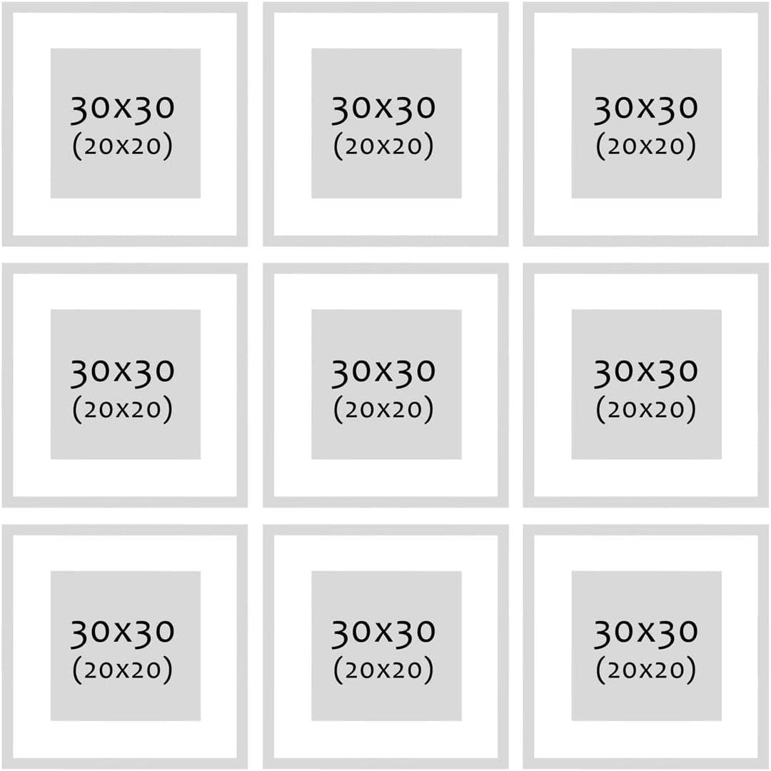 PHOTOLINI Bilderrahmen 30x30 cm MDF-Holz Eiche Dunkel, 9er Set Posterrahmen mit Passepartout, bruchs