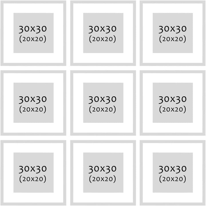 PHOTOLINI Bilderrahmen 30x30 cm MDF-Holz Eiche Dunkel, 9er Set Posterrahmen mit Passepartout, bruchs