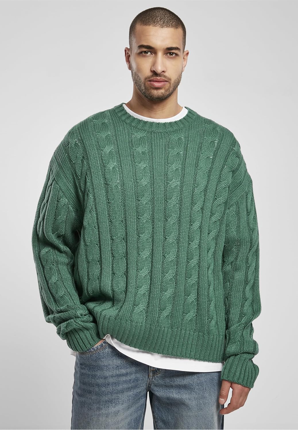 Urban Classics Boxy Sweater, legerer einfarbiger oversize Männer Strickpullover mit Zopfmuster, erhä