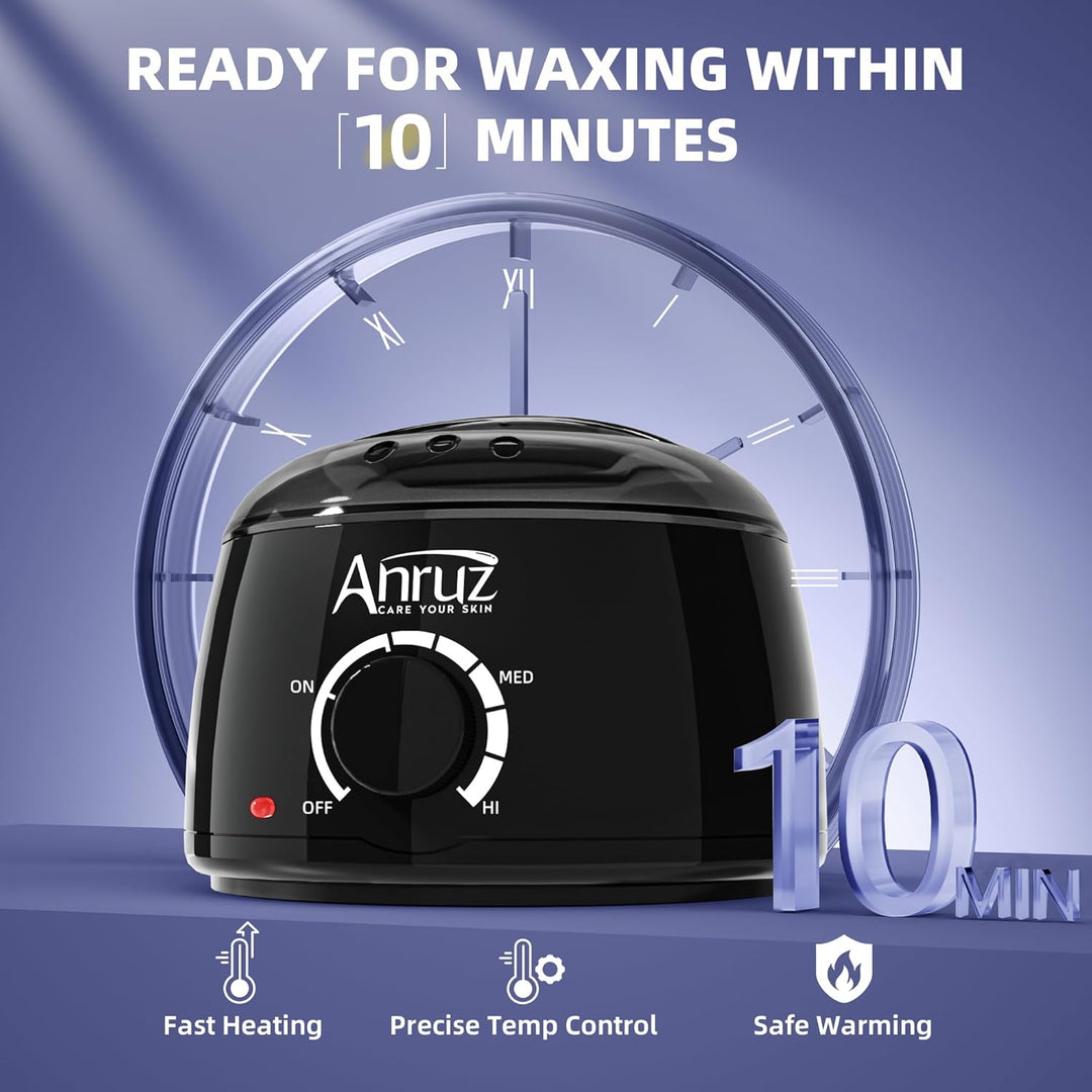 ANRUZ Waxing Set- A1-Black Wachswärmer Wachs Haarentfernung mit 400g Wachsperlen,Silikonschale und 2