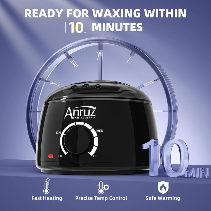 ANRUZ Waxing Set- A1-Black Wachswärmer Wachs Haarentfernung mit 400g Wachsperlen,Silikonschale und 2