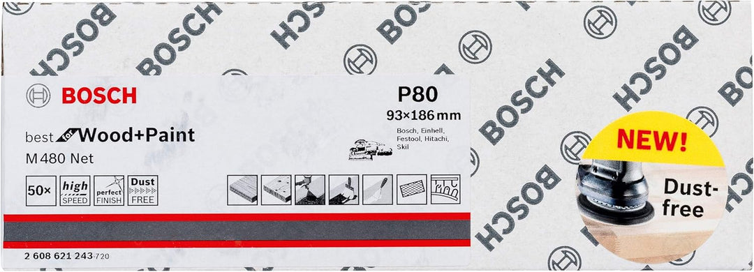 Bosch Professional 50 Stück Schleifblatt M480 Best for Wood and Paint (Holz und Farbe, 93 x 186 mm,