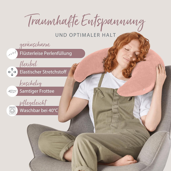 Theraline Plüschmond Stillkissen, Kopfkissen und Nackenkissen mit Perlen, ergonomisches Kissen zum S