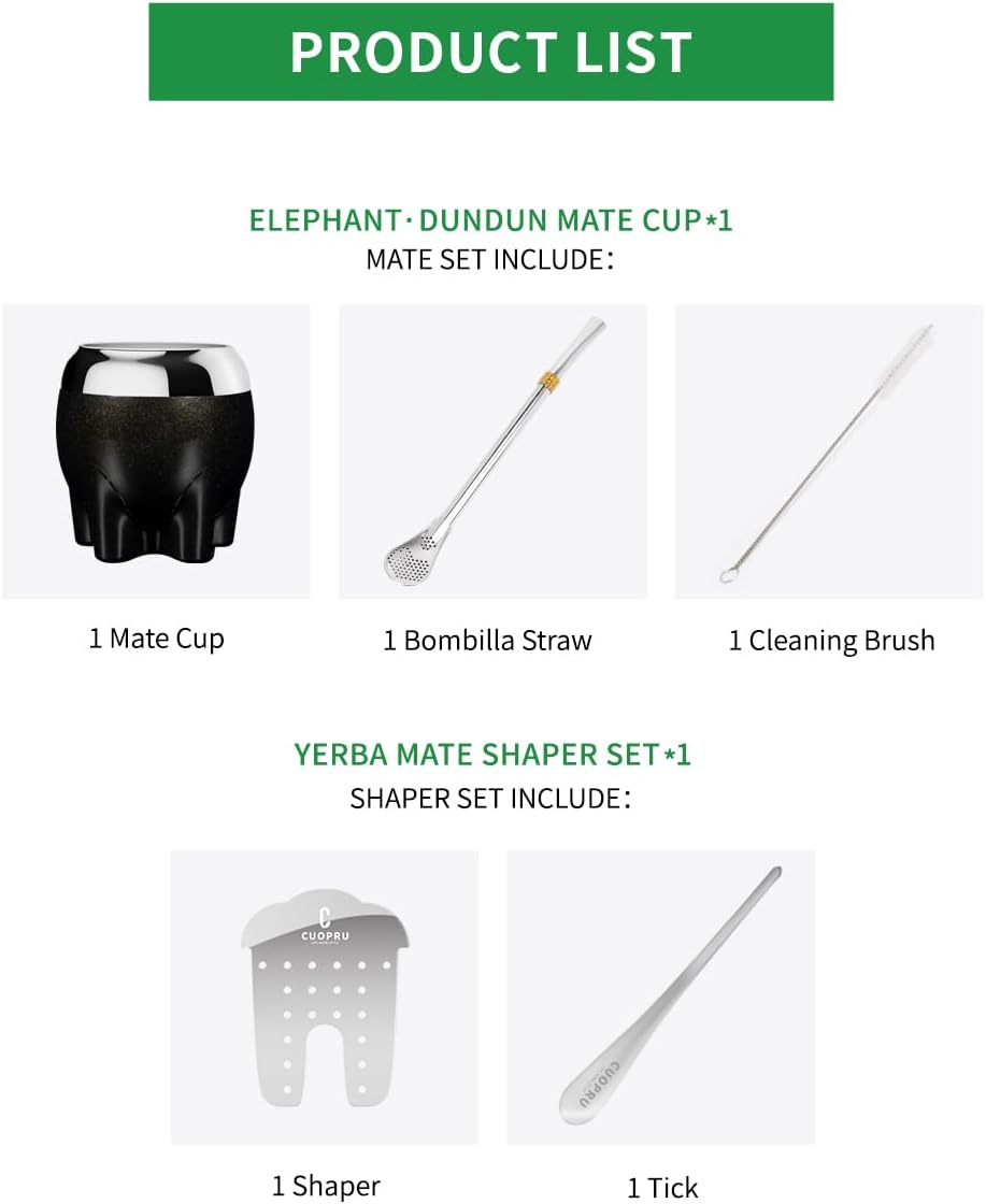 Cuopru Premium Yerba Mate Tasse, 5-in-1-Set, inklusive Edelstahl-Kürbis (Glitzersterne, niedlicher E