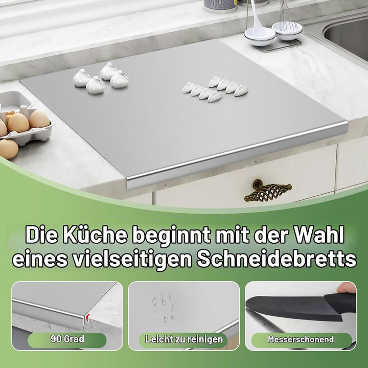 Schneidebrett Edelstahl mit Anschlagkante–Arbeitsplatte Küche als Nudelbrett, Auftauplatte &amp; Küchena