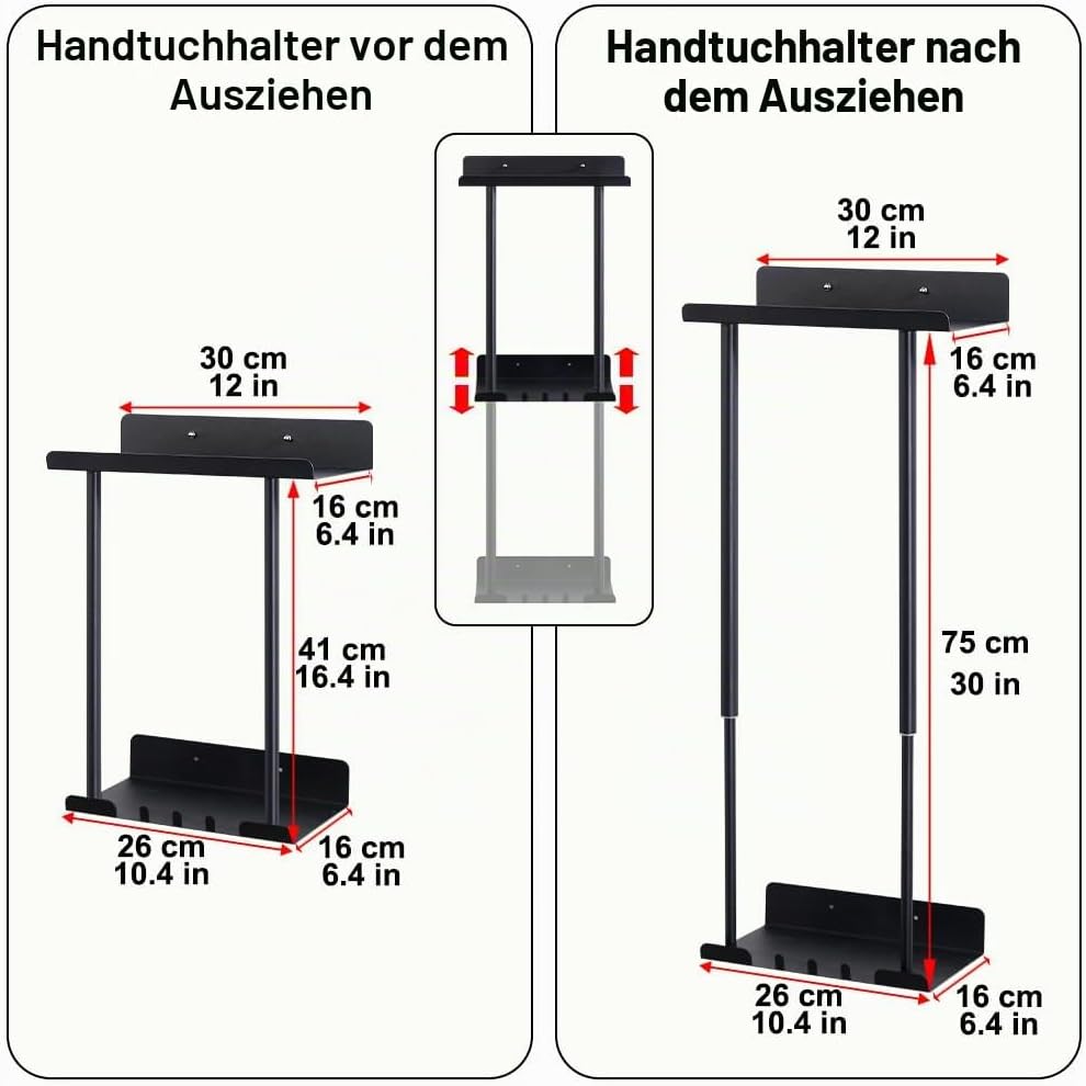 Handtuchhalter Ohne Bohren Handtuchhalter Bad Ausziehbar 41-75CM Handtuchstange Wand Badetuchhalter