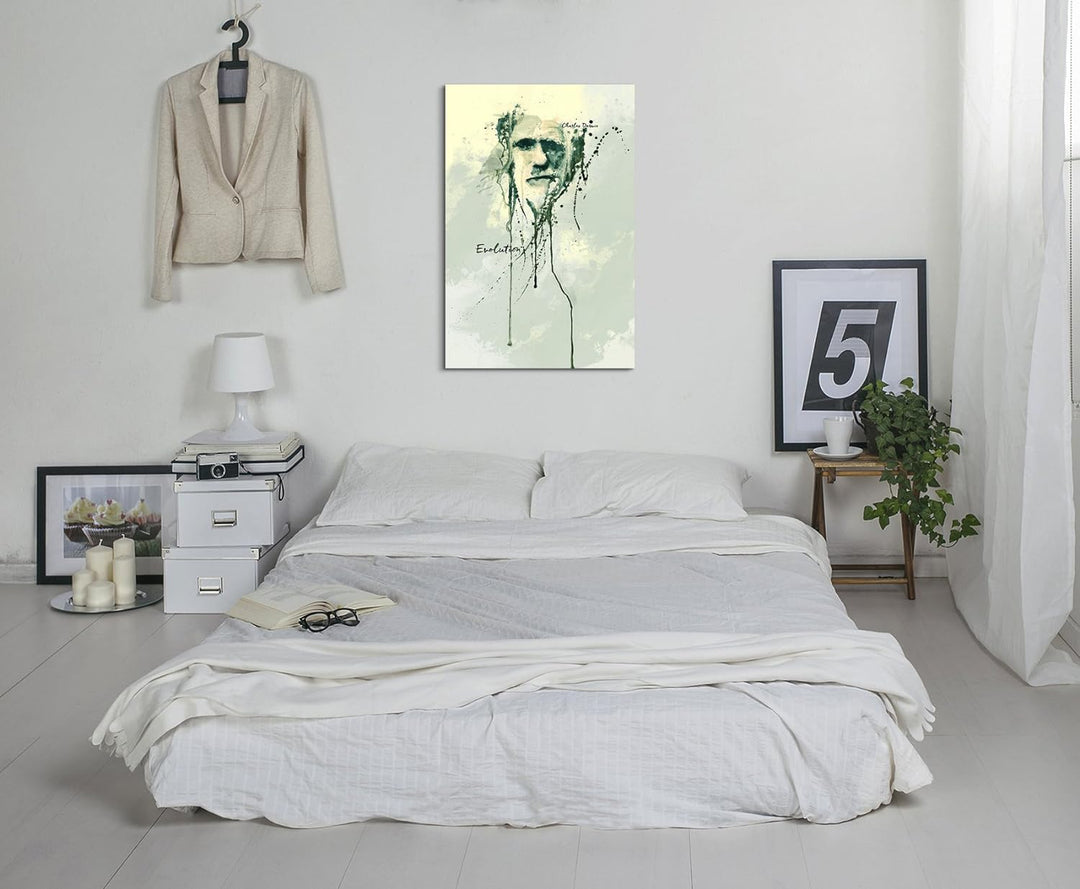 Paul Sinus Art Charles Darwin 90x 60cm Keilrahmenbild Kunstbild Aquarell Art Wandbild auf Leinwand f