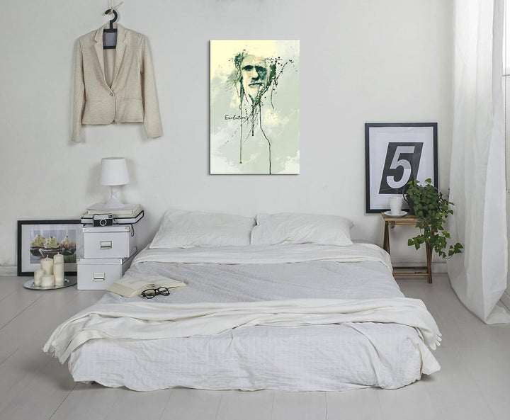 Paul Sinus Art Charles Darwin 90x 60cm Keilrahmenbild Kunstbild Aquarell Art Wandbild auf Leinwand f