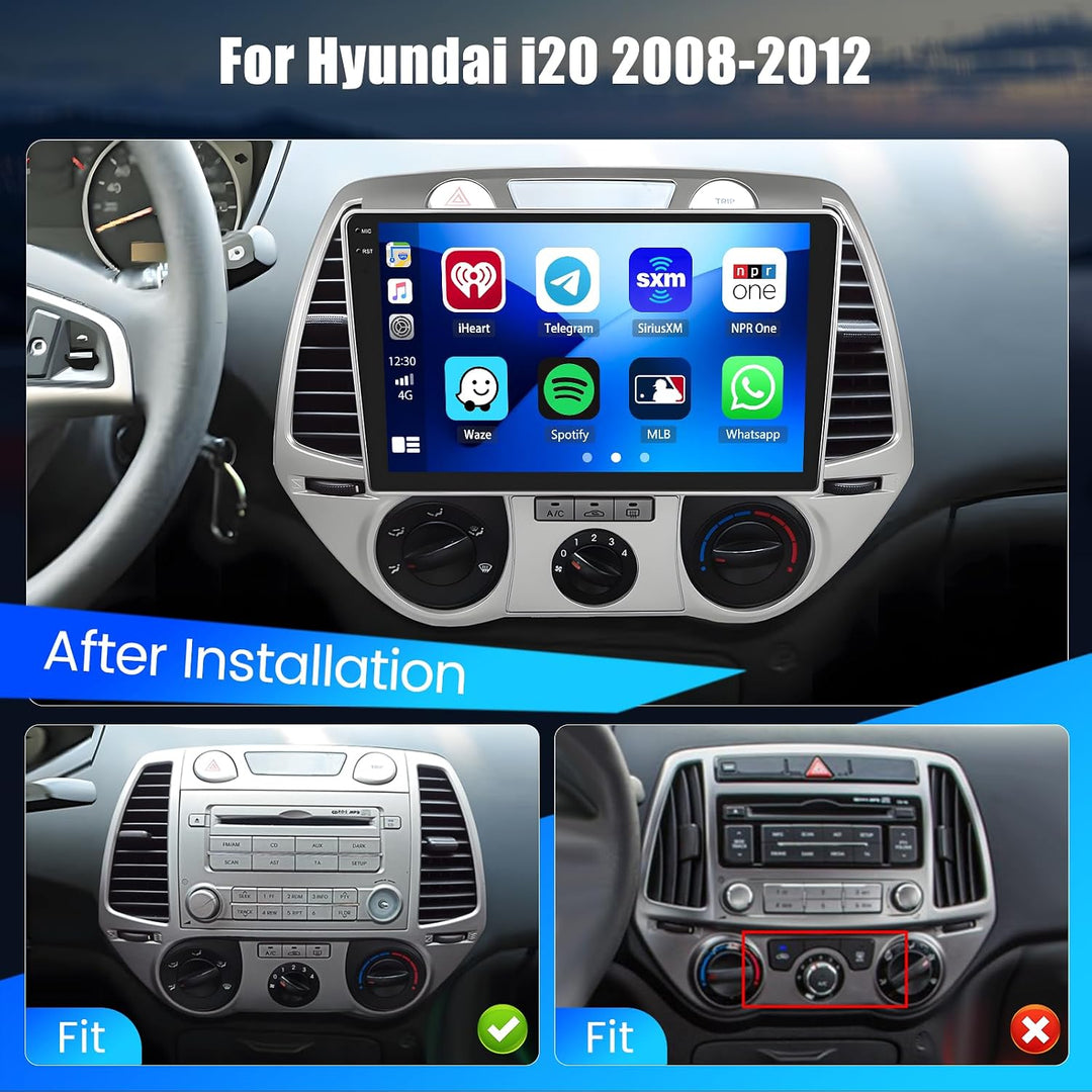 Hikity 4+128G Android 15 Autoradio mit Wireless CarPlay Android Auto für Hyundai i20 2008 2009 2010