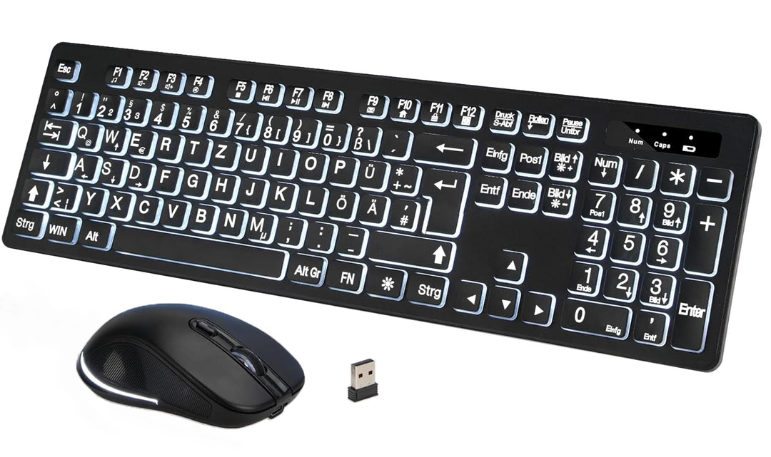2,4-GHz Kabellose Beleuchtete Tastatur &amp; Maus Set, QWERTZ | 3 Helligkeitsstufen, Sanfte weisse Hinte