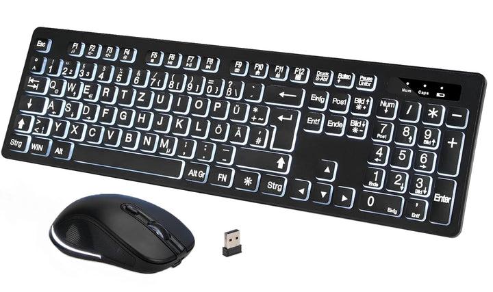 2,4-GHz Kabellose Beleuchtete Tastatur &amp; Maus Set, QWERTZ | 3 Helligkeitsstufen, Sanfte weisse Hinte