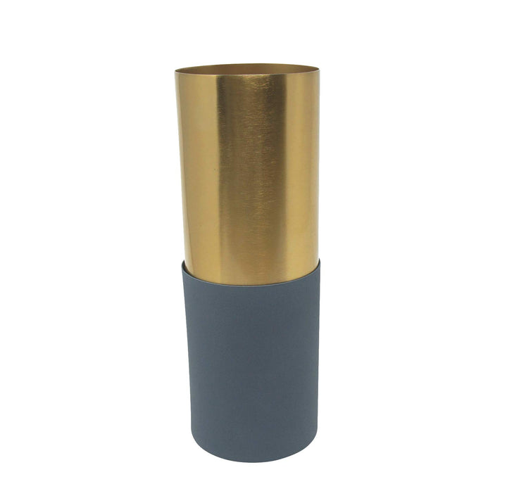 LaLe Living Vase ELYA in Rauchblau &amp; Gold H28 cm x Ø10 cm, grosse Blumenvase aus Eisen zwiefarbig
