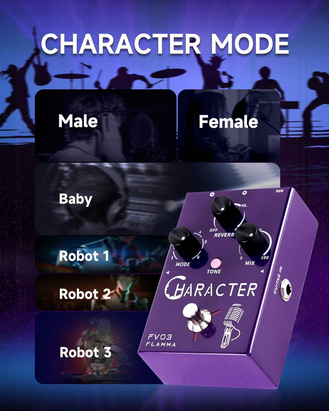 FLAMMA FV03 Vocal Effects Pedal Voice Changing Sounds Like Robot Male Female Baby with Delay Reverb
