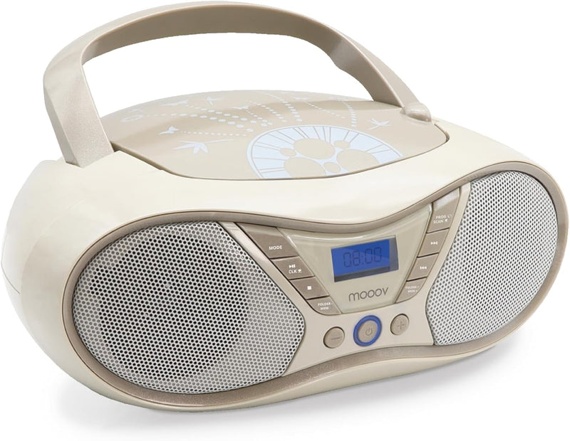 MOOOV Soft Grey, tragbarer CD-Player, Wiedergabe von CD-R/CD-RW/CD-MP3, UKW-Radio, USB-Port, Stereok