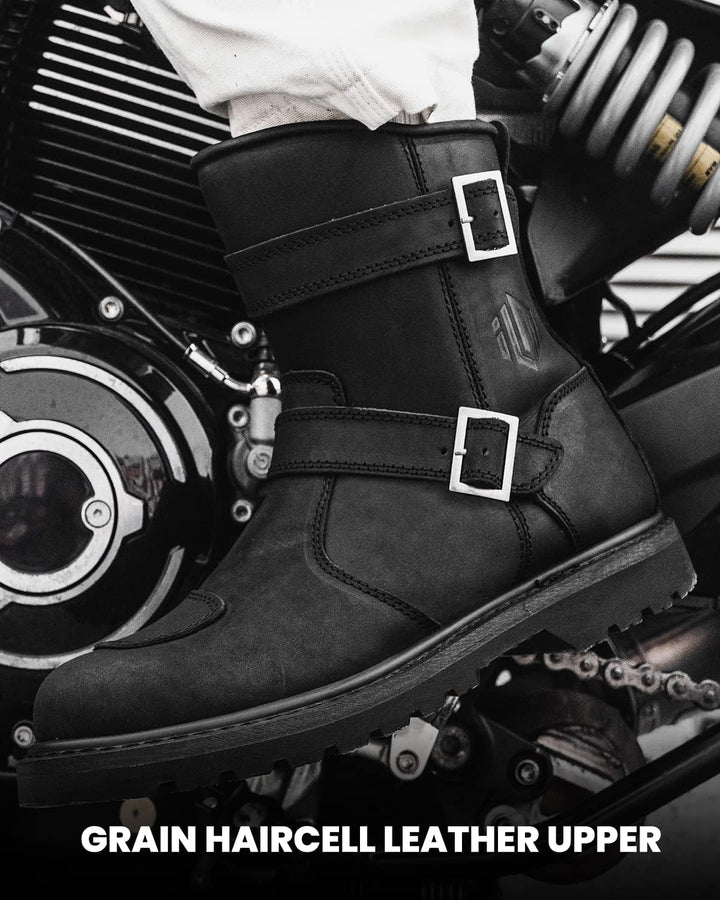 ILM Motorradstiefel-Motocross Stiefel Motorradschuhe Leder mit Seitlichem Reissverschlüsse Herren Da