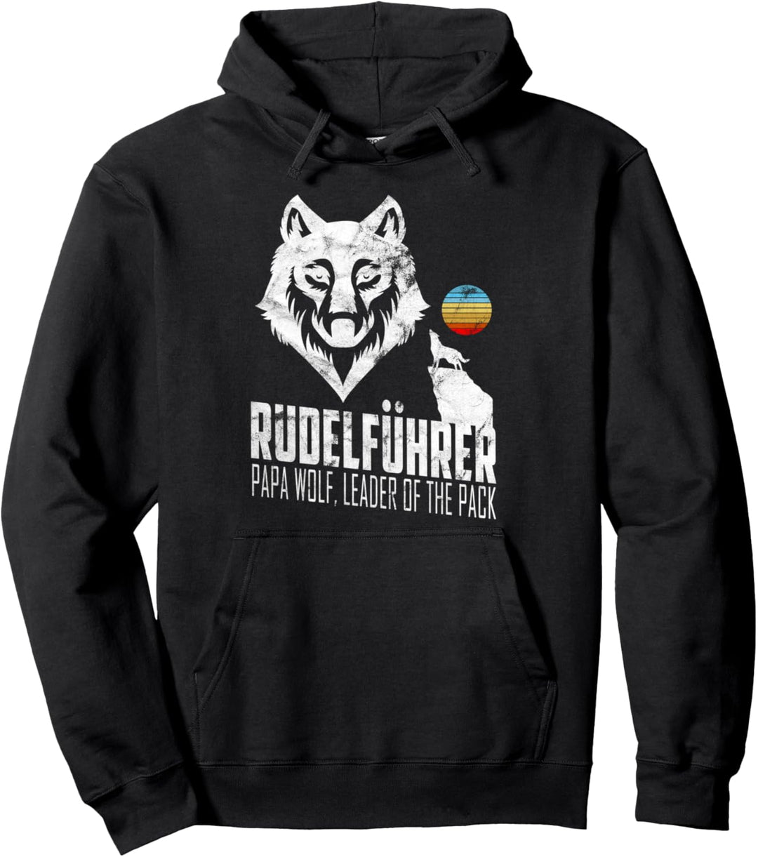 Rudelführer Wolf Kopf Vatertag Rudel Papa Vintage Papa Wolf Pullover Hoodie