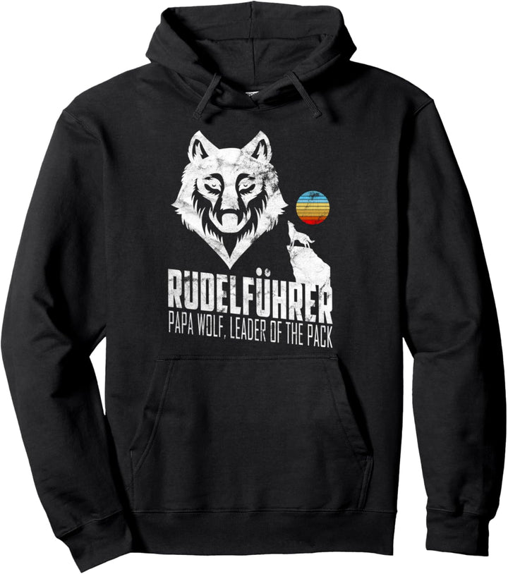 Rudelführer Wolf Kopf Vatertag Rudel Papa Vintage Papa Wolf Pullover Hoodie