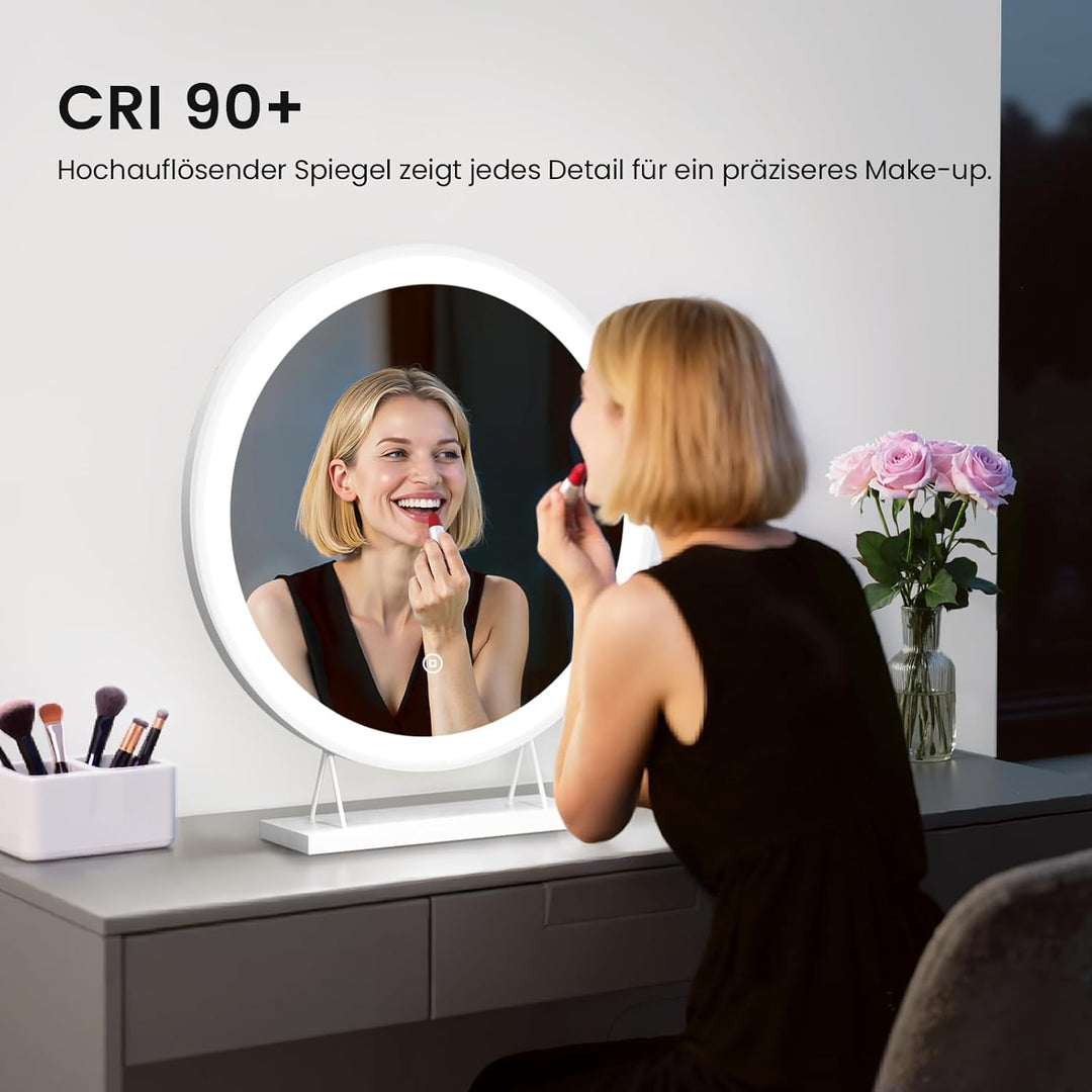Heilmetz LED Tischspiegel mit Beleuchtung Φ40cm Rund Schminkspiegel 3 Lichtfarbe Warmweiss/Neutral/K